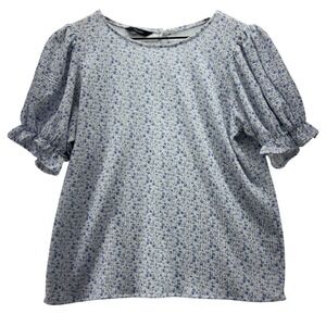 Womens Blue Floral Puff Sleeve Blouse Size‎ Small Dokotoo Ruffle Cottagecore Top